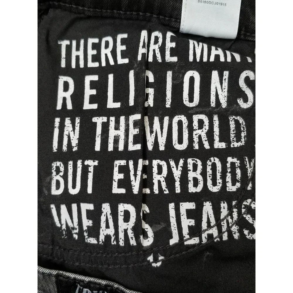 True Religion Jeans Size 33 Ricky Mineral Marble Black Relaxed Straight Leg